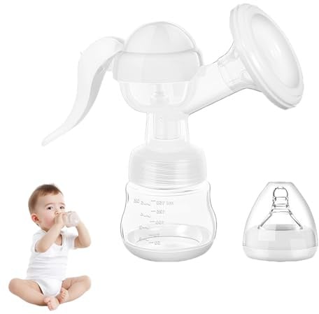 Manual Breast Pumps,Breastfeeding Pump,150ML Quiet Breastmilk Pump,Strong Suction,Soft Feel,Ergonomic Handle,Baby Bottle Included,Direct Pump to Bottle Transition