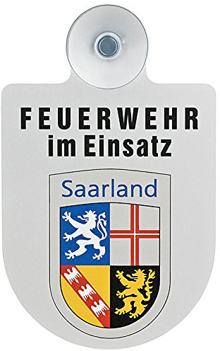 Feuerwehr im Einsatz KFZ Aluschild mit Saugnapf und Bundesland Wappen (Saarland)
