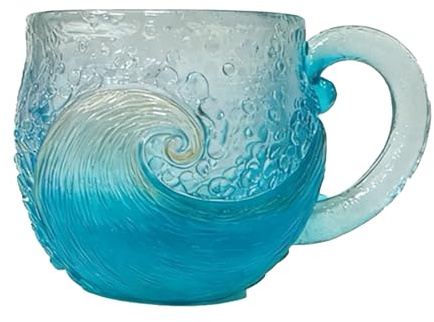 Wellenbecher Aus Seeglas 350Ml,sea Glass Wave Tasse Teetasse Mit Blauem Strandmotiv | Kaffeetasse Mit Meereswellen-Textur Und Henkel | Für Büro, Reisen, Bar, Küche, Zuhause, Café, Partys
