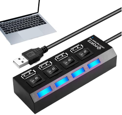 Hub USB pour ordinateur portable – Extenseur de ports multiples | Hub USB multifonction avec bouton indépendant | pour le montage vidéo | Travail à distance, maison, salle de classe, configuration de