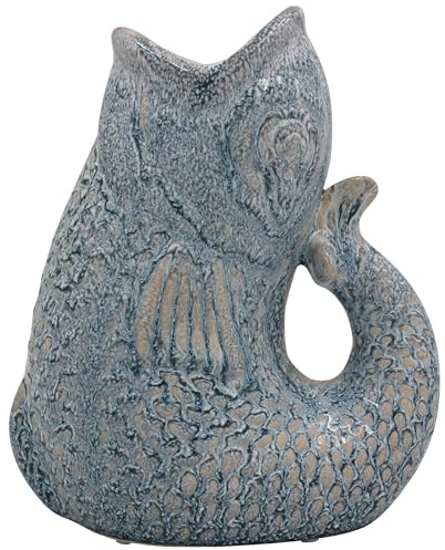 Lesser & Pavey Vase en Forme de Poisson Bleu Ciel 23 cm | Pichet décoratif en céramique pour Bouquets Frais ou artificiels | Grand Vase Unique Alternatif et élégant