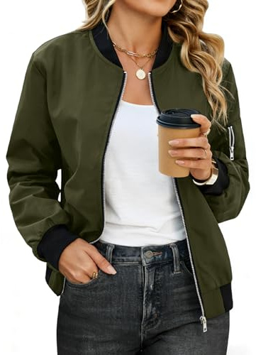 CMTOP Veste Bomber Femme Blouson Court Léger Manteau Décontracté mi Saison | Avec poches zippé, coupe-vent, coupe confortable chic,pour printemps/automne, pendulation et loisirs