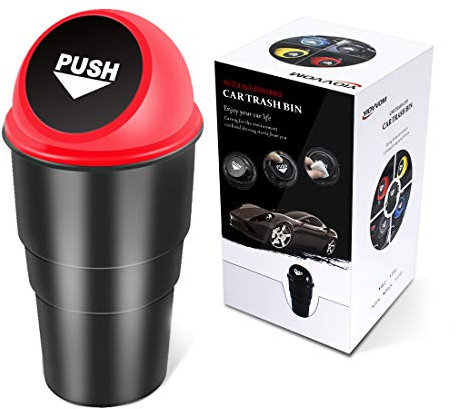 YIOVVOM Car Garbage Can with Lid, Leakproof Vehicle Automotive Cup Holder Car Trash Can, Small Trash Bin for Automotive Office Home Kitchen(Red, 1)