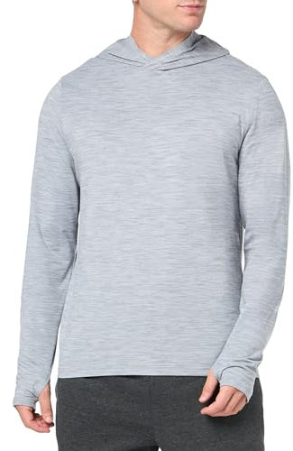 Amazon Essentials Camiseta Deportiva y Elástica de Secado Rápido y Manga Larga con Capucha Hombre, Gris Claro Teñido Multicolor, M