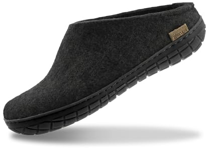 Glerups Slip On Hausschuhe Damen und Herren mit Gummisohle | Unisex Slipper aus Wolle Hausschuhe Frauen Männer