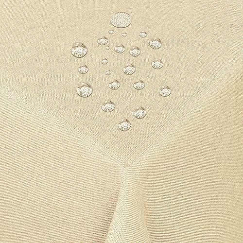 Tischdecke Stoff Damast Leinen-Optik Jacquard mit Fleckschutz oval 160x220 cm Beige