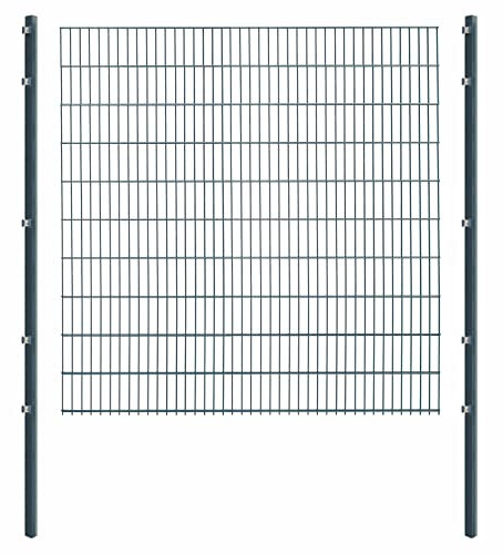 Doppelstabmattenzaun - Komplettset inkl. Pfosten und Montagematerial - Verschiedene Längen und Höhen – Grün oder Anthrazit (L 20 m | H 203 cm | Anthrazit)