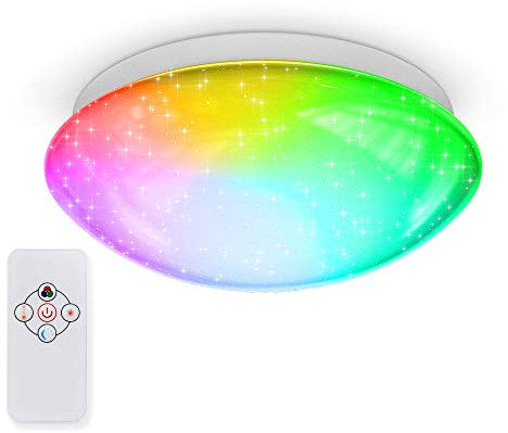B.K.Licht - LED Deckenlampe mit Sternenhimmel, Fernbedienung, buntes RGB+W Licht, Deckenleuchte, LED Lampe, Wohnzimmerlampe, Schlafzimmerlampe, Küchenlampe, Deckenbeleuchtung, 25,5x8,5 cm, Weiß