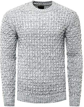 Herren Strick-Pullover Schwerer Grob-Strick Pullover Langarm Kontrast Strick Rundhals Pulli 367