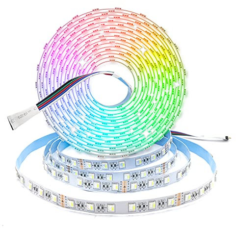 Arotelicht 24V LED Streifen RGBCW 5m LED strip RGBW Farbwechsel Lichterkette RGB kaltweiß 6000K LED Band dimmbar 5050SMD 4 in 1, 300 LEDs IP20 Treppenlicht für Zuhause, Zimmer, Party