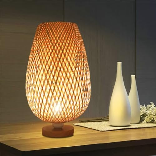 GUANSHAN Bambusgewebte Tischlampe, Zen-Stil, Bambus-Lampenschirm, Tischleuchte, dekorative Tischbeleuchtung, Nachtlicht, Atmosphärenlicht für Schlafzimmer, Wohnzimmer