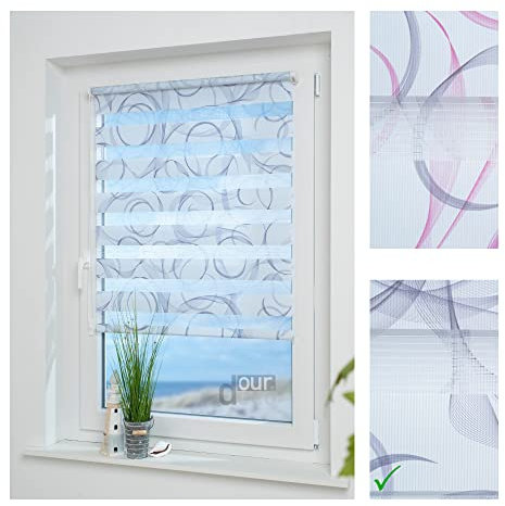 ourdeco® Doppel-Rollo, Duo Rollo Klemmfix / 70 x 210 cm, mit Druckmotiv Espiral Blue/lichtdurchlässig, Blickdicht