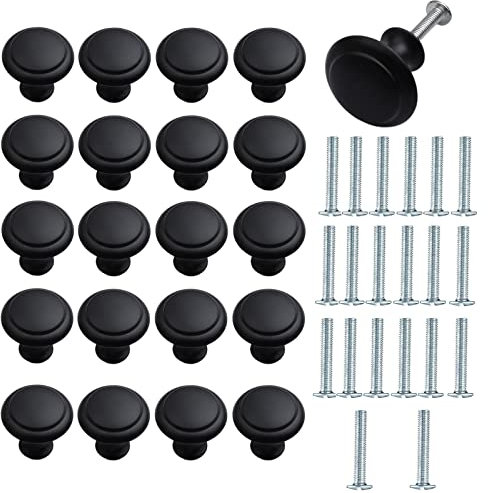 Xinlie Schubladenknöpfe Schrankgriffe Schwarz, Möbelknöpfe Schwarz, Küchen Griffe, Rundes Spitzes 27mm Knauf, für Küche Schrank Schublade Kommode Türen Möbel 20 Stück (Black)