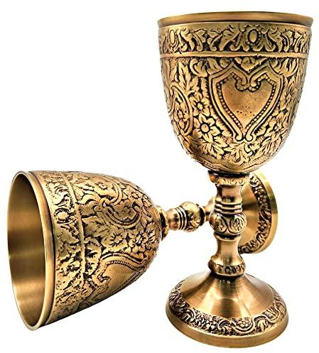Carfar Premium Wine Goblet Solid Brass Royal Wine Cup Handmade Goblet Medieval Decor Gothic Chalice Pack of 1
