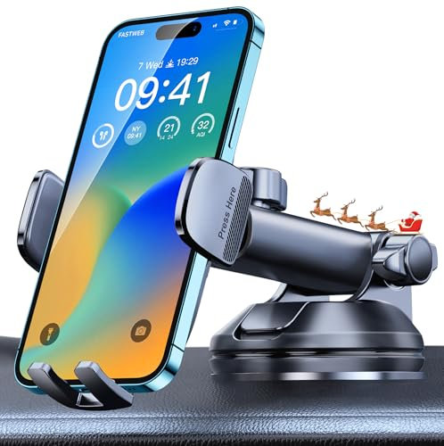 Support Téléphone Voiture Ventouse, CIRYCASE Universel 360° Réglable Attache Telephone Voiture, Libération Rapide à Un Bouton, Porte Telephone Voiture pour Tableau de Bord/Pare-Brise, 4-7 Smartphones