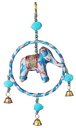 Colorful Fabric Elephant Round Ring Wall Roof Door Hanging with Metal Bell Ornaments with Gift for Home Décor Wedding Christmas Festival Decoration Xmas Gift Return Gift Home New year party Decor