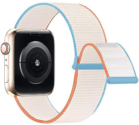 Lobnhot Cinturino Nylon Compatibile con Apple Watch 44mm 42mm 45mm 46mm, Sport Regolabile per iWatch Serie 10 9 8 7 SE 6 5 4 3 2 1, Crema