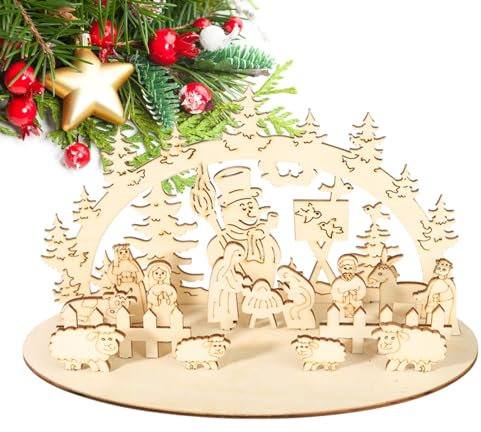 Fulenyi Krippensets für Weihnachten im Innenbereich, Flache Weihnachtskrippen aus, Selbstzusammenbauendes Bauernhaus-Weihnachtstablett-, kreatives Vintage-Krippenornament aus