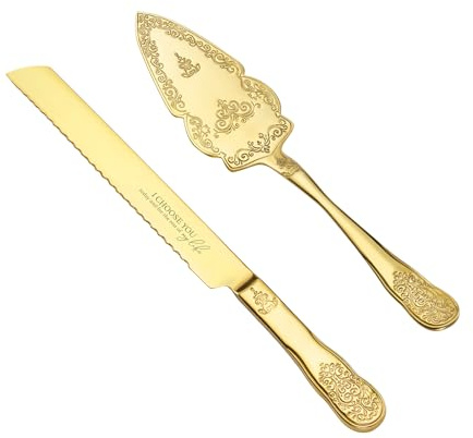 AW BRIDAL Gold Cake Cutting Set for Wedding, Wedding Cake Knife and Server