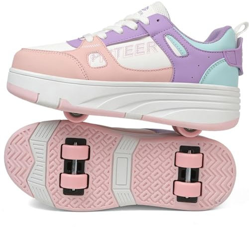 Kmrlofiy Schuhe mit Rollen für Mädchen Jungen Skateboardschuhe Roller Schuhe Turnschuhe Outdoorschuhe Rollschuhe Kinder 2-in-1-Multifunktionsrollschuhe Sneakers mit Rollen (Roll-S13, 32EU)