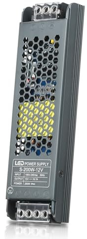Neoglint Transformateur 12V 200W, Alimentation 12V AC 220V vers DC 12V 16.7A, Alimentation LED 12V, Ultra Mince Transfo, LED Driver, Transformateur LED 12V pour bande lumineuse et Ampoules LED