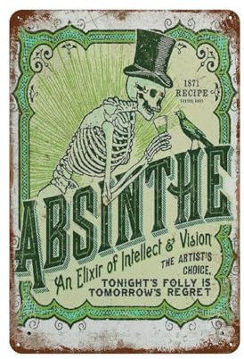YYHMKBYY Blechschild mit Absinth-Wand-Motiv, Retro-Schild, Warnschild, Vintage-Eisenmalerei, Dekoration, lustig, zum Aufhängen, für Bar, Garten, Schlafzimmer, Restaurant, Blechschild,30 x 40 cm-63