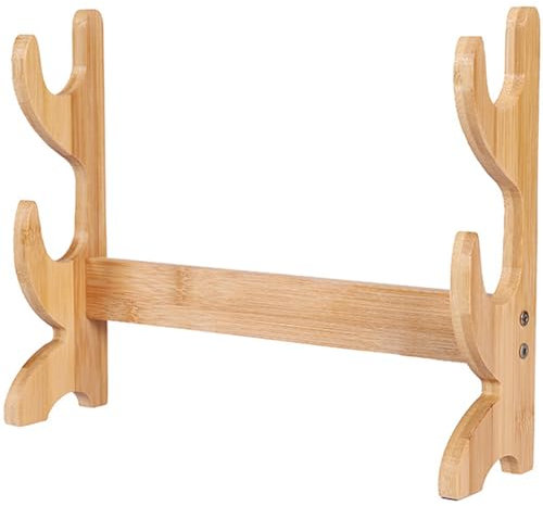 Flötenständer 12 x 3 x 9 2-tierende natürliche Bambus-Display-Rack Elegant Show Rack Stall Flötenorganisator Praktische und schöne Ausstellungsständer für Flöte, Musikinstrument, Messer, Schwert, Flö