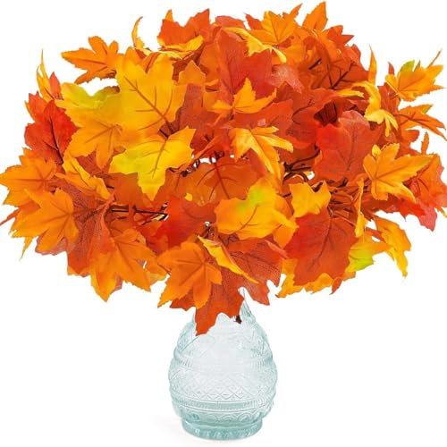 4 Bündel Deko Künstliche Herbststrauß Ahorn Blätter Zweige Herbstzweige Herbstblätter Pflanzen Künstlich Kunstblumen Dekozweige Gelb Kunstpflanzen Herbst für Herbstdeko Innen Draußen