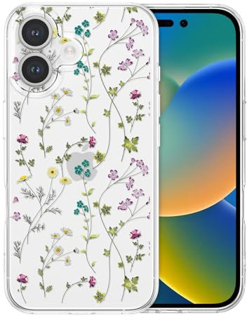 RALEAVO Clear Floral Case Compatible with iPhone 16 Plus (6.7), Shockproof Silicone Transparent Case Cover with Cute Flower Protective Bumper Case for iPhone 16 Plus-Clear