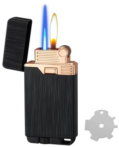 Lighter, Dual Flame Jet Lighters with Adjusting Flame Tool, Windproof Switchable Jet Flame and Soft Flame, Refillable Butane Lighter for Outdoor Indoor(Gas Not Included)-Frosted Black