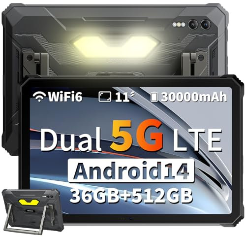 Blackview Rugged Tablet Active 10Pro,11 inch 2.4K FHD Dual 5G SIM 30000mAh with 400lm Camping Light,36GB+512GB,Android 15 Waterproof Tablet,108MP+20MP IR Night Vision Camera,WiFi, GPS, OTG, NFC