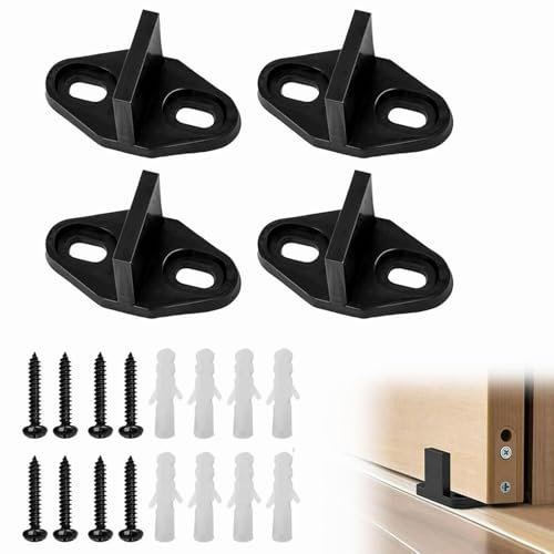 Correderas Guia Suelo,Guía de Puerta de Granero,Guia Puerta Corredera Suelo,Ajustable Guía de Puerta Corredera con Tornillos y Tubo de Expansión Para Puerta de Madera Armario Granero,4 Piezas