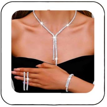 Unicra Silber Hochzeit Schmuck Set Strass Brautschmuck Halsketten und Ohrringe Armband Set Kostüm Prom Formal Kristall Schmuck Sets für Frauen und Bräute (Silber, One Size)