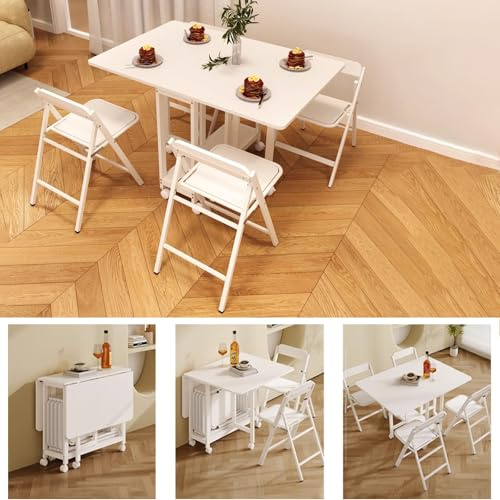 Mesa Plegable con Sillas Dentro, Mesa de Escritorio de Cocina Móvil for el Estudio del Comedor del Apartamento, Ahorra Espacio