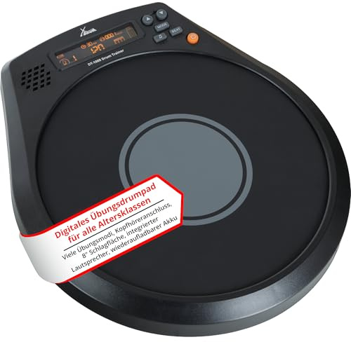 XDrum DT-1000 Drum Trainer Rhythm Coach, 8 große Schlagfläche aus Silikon | Tempo-Bereich: 40-208 BPM, Taktarten: 0-9, Modi: Metronom, Zählmodus, Tempo-Modus, Schlagstärke-Anzeige, 5 Watt, 5 mm