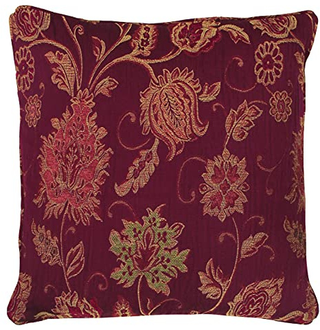 Riva Paoletti Zurich Filled Cushion Red-Decorative Floral Jacquard Design-Piped Edges-Reversible-100 Case (18 x 18 inches) -Designed in The UK, Polyester, Burgundy, 45 x 45cm