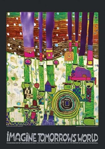 Kunstdruck/Poster: Friedensreich Hundertwasser Stell dir die Welt von Morgen vor grün - hochwertiger Druck, Bild, Kunstposter, 59x84 cm