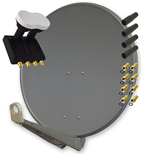 Premium X Deluxe 85 Alu Antenne Digital SAT Schüssel in Anthrazit mit Quad Monoblock LNB 3° für 2 Teilnehmer Astra 19,2° Eutelsat 16°