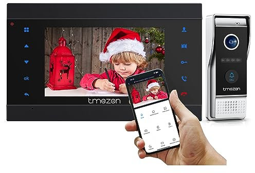 TMEZON Videocitofono WiFi,Kit Video Citofono Smart Monofamiliare,1080P 7’’ LCD IP Monitor a colori con Campanello Telecamera Esterno Cablata,Registra Video/Foto,Visione Notturna,APP Accesso Remoto