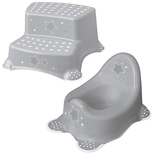 Keeeper 2-teiliges Badeset Schemel zweistufig und Baby Töpfchen Stars Cosmic Grey | 10031130196 + 18648130196