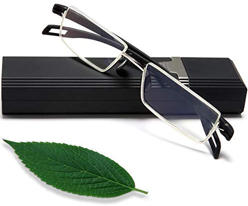 EYEURL Lesebrille mit Ultraleichtem TR90 Brillen Rahmen Lesehilfe aus Metallrahmen mit Brillenetui für Damen und Herren Anti-Blaulicht Lesebrille-3.5
