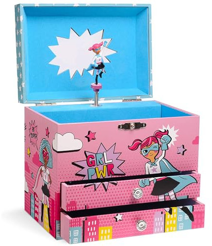 Jewelkeeper - Girl Power Superheld musikalische Schmuckschatulle mit 2 ausziehbaren Schubladen - Für Elise Melodie