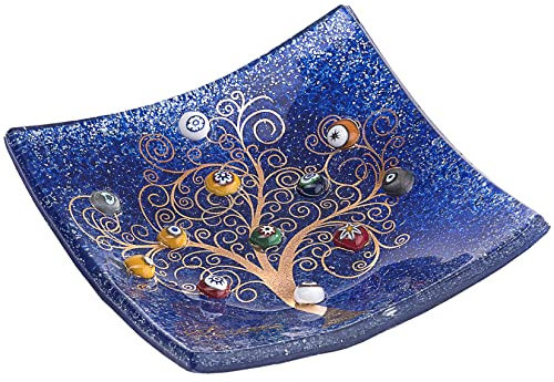 Plateau pour Objets Personnels Arbre de Vie en Verre de Murano avec Murrines et Or Idée de Cadeau Plateau Décoratif Fabriqué en Italie Organisateur de Table Décoratif Souvenirs (9x9 cm).
