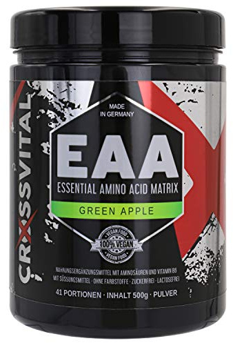 EAA Pulver I CROSSVITAL I GREEN APPLE I vegan I 500g I mit Vitamin B6 I mega Geschmack I 1A löslich I made in Germany