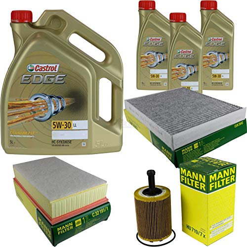 Filter Set Inspektionspaket 8 Liter Motoröl EDGE Titanium FST 5W-30 LL MANN-FILTER Innenraumfilter Luftfilter Ölfilter