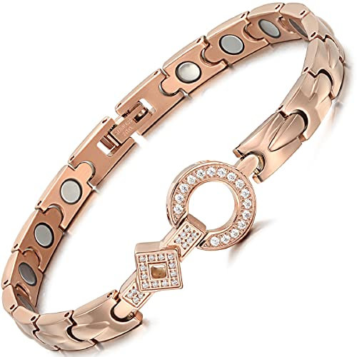 Rainso Elegantes Edelstahl-Magnettherapiearmband Für Damen, Magnetfeldtherapie-Armband Für Damengesundheit(Gold)