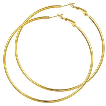 GoldChic 70MM Creolen Gold Ohrringe Damen Edelstahl Schlichte Rundohrringe Goldene Kreis Kreolen Kleine Damenohrringe Schmuck Accessoire
