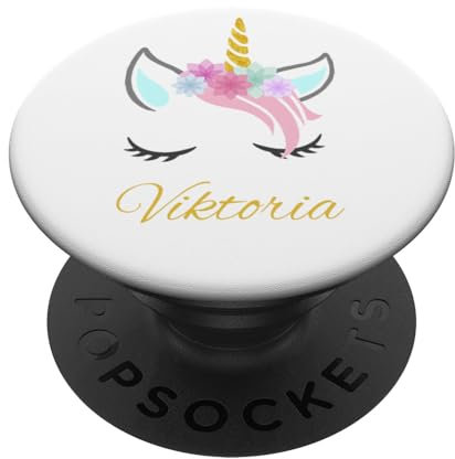 PopSockets Viktoria Name Personalisiertes Geschenk - weißes Einhorn PopSockets PopGrip: Ausziehbarer Sockel und Griff für Handys/Tablets mit Tauschbarem Top