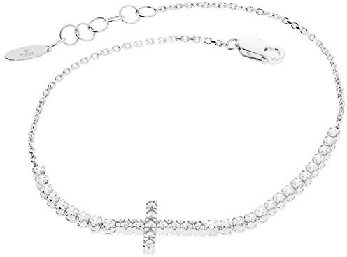 Stella-Jewellery 585er Weißgold Armband Zirkonia mit Kreuz Armkette Goldarmband Kettenarmband Etui