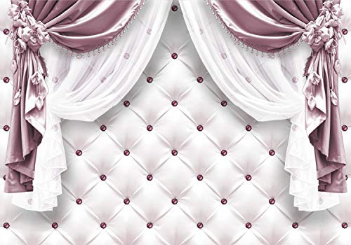 wandmotiv24 Fototapete Vorhänge mit Blumen und Perlen, XL 350 x 245 cm - 7 Teile, Wanddeko, Wandbild, Wandtapete, Abstrakt Rosa M6128